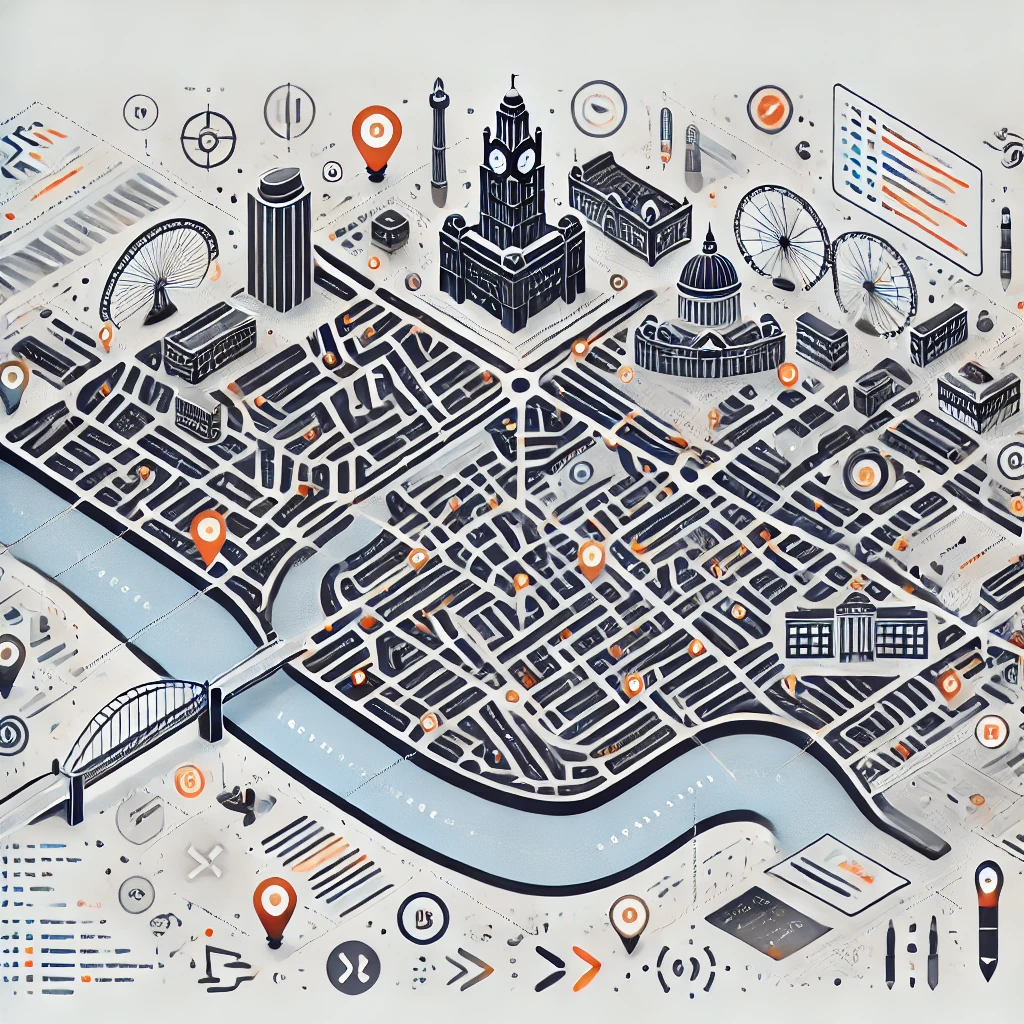 Map style liverpool landmarks with Apex Web Design overlay